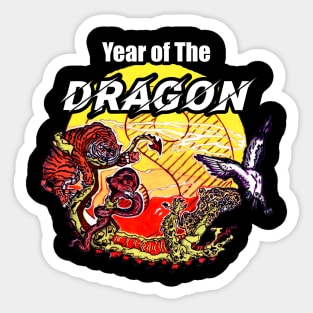 Year of The Dragon Yin Yang Hand Drawn animals Sticker